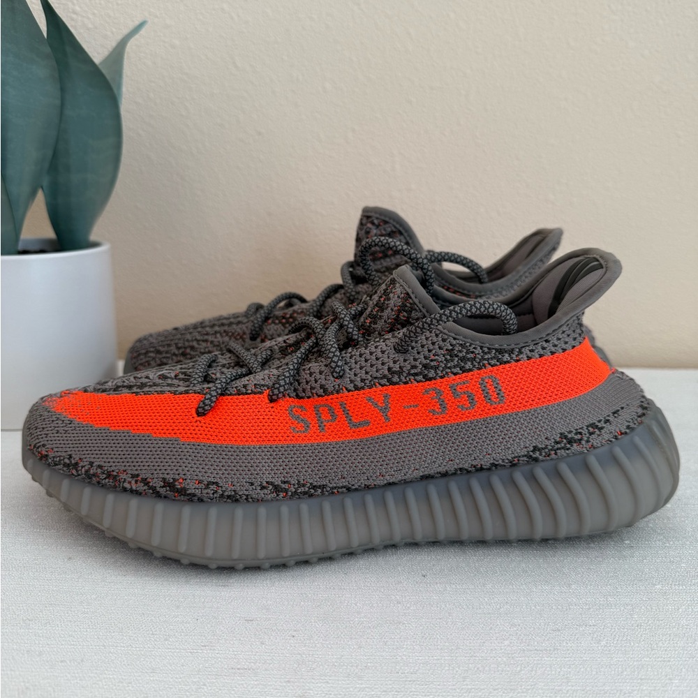 Adidas Yeezy Boost SPLY-350 V2 Beluga Reflective Gray Mesh w/Orange Sneakers - Picture 6 of 14